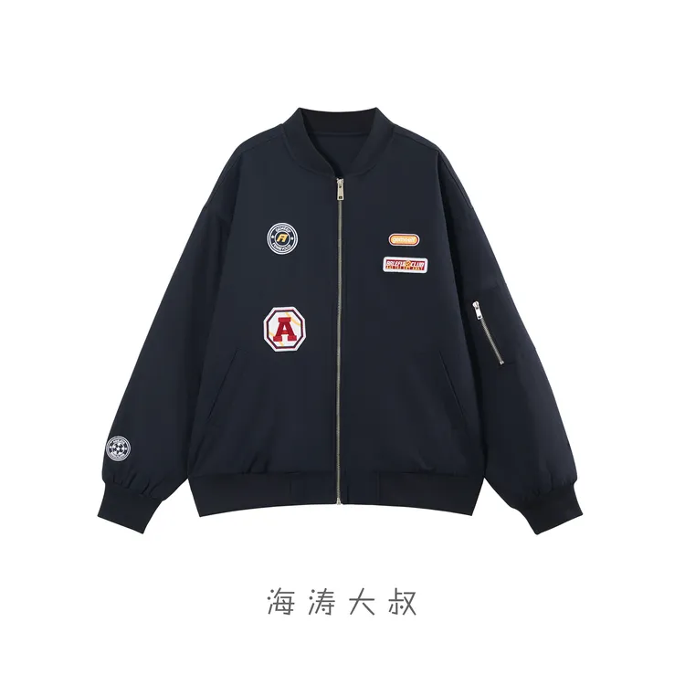 【海涛大叔】A字母标棒球领假两件拉链开衫外套