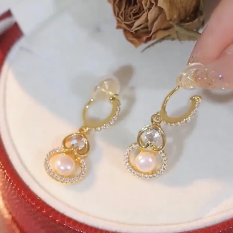 铜合金合成锆石耳饰 天然珍珠葫芦【入福】无耳洞耳夹气质轻奢时尚