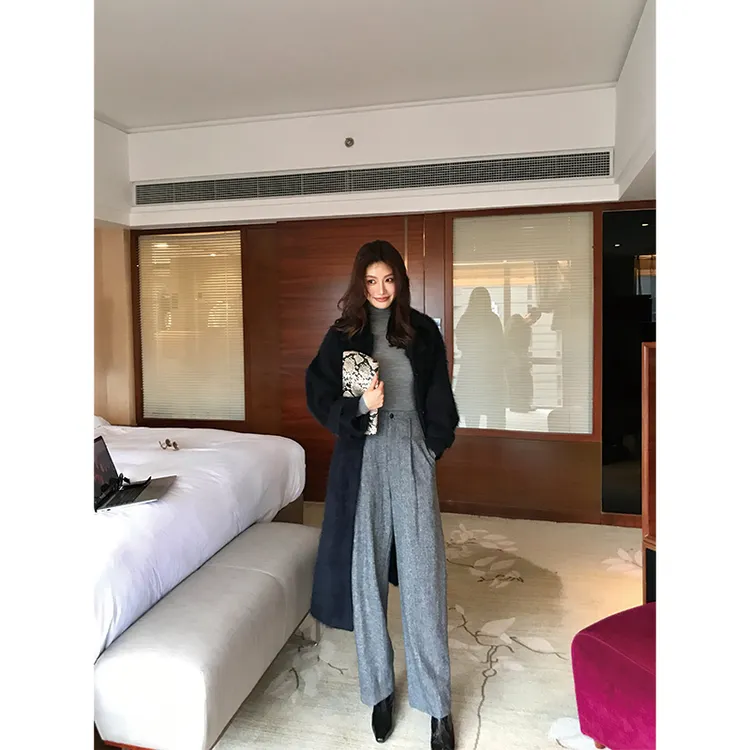 【ALONE SAVOR】龍喜儿灰度高级灰色50羊毛捏褶直筒西装裤J466