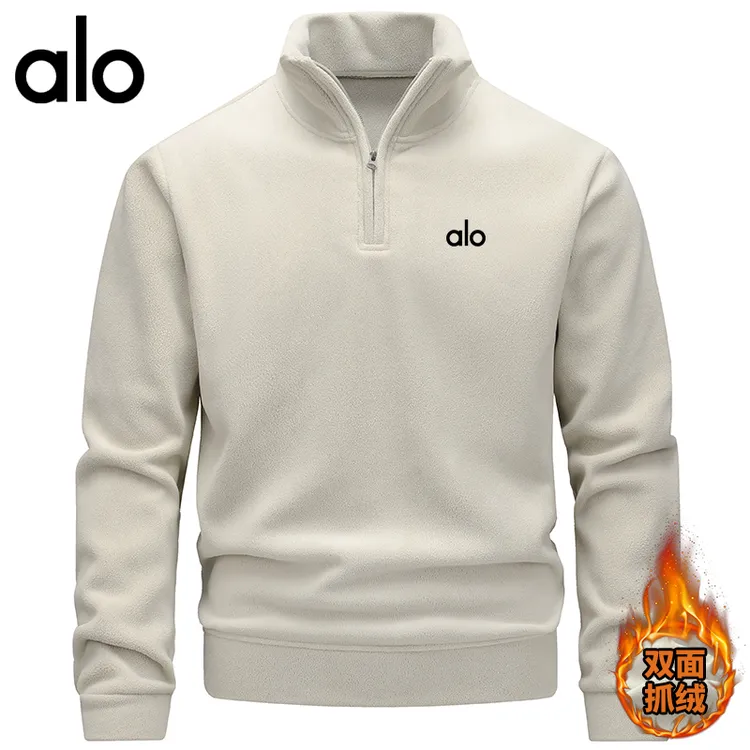 alo男士秋冬半拉链立领套头常规款长袖美式德绒卫衣秋冬拉链保暖