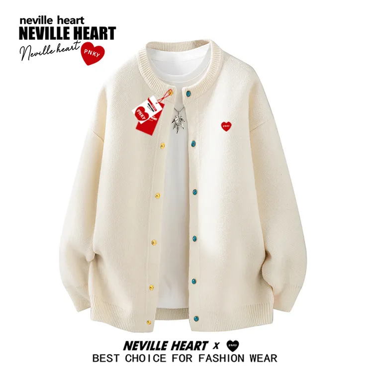 内威尔桃心开衫毛衣男女款秋季潮牌宽松百搭针织衫慵懒风休闲上衣