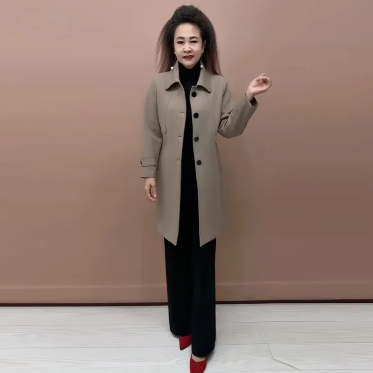 H秋季新款2025贵夫人气质风衣宽松大码时尚修身减龄中长款外套