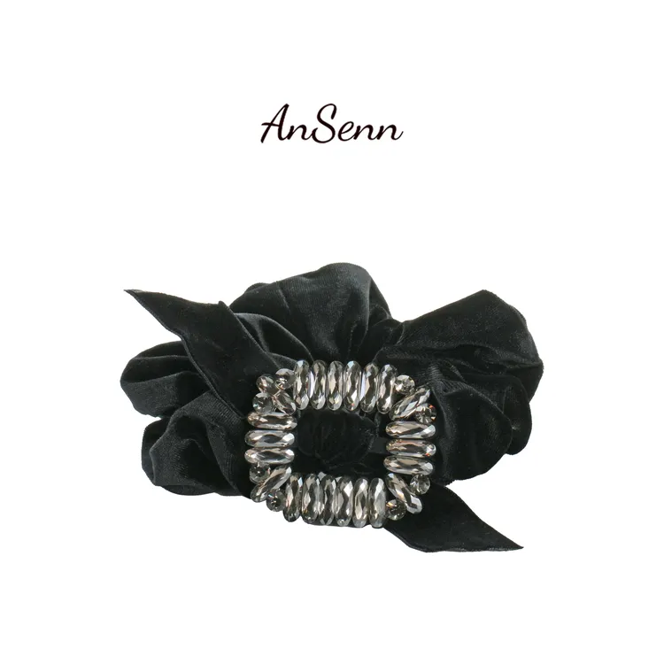 大肠发圈黑色法式复古优雅发绳韩式风超闪方形头绳盘发粗皮筋头饰