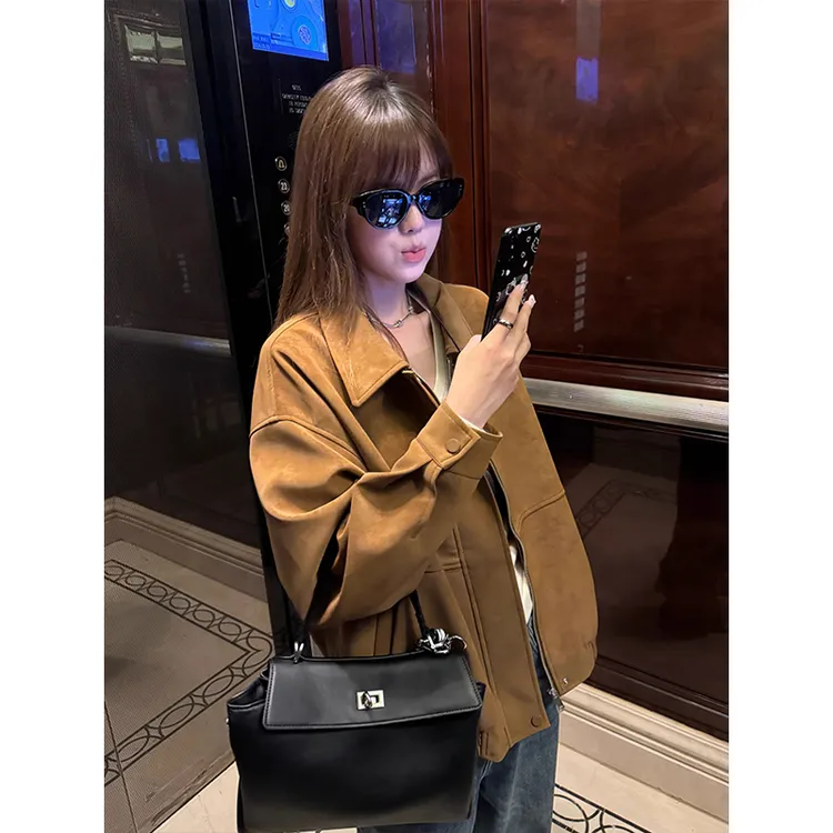 韩版复古麂皮夹克外套女秋季2025新款宽松小众百搭休闲显瘦上衣潮