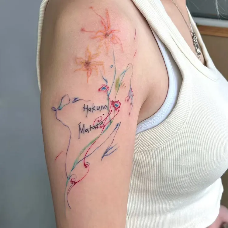 Hakuna Matata 向日葵治愈花臂彩色纹身贴ins个性爆款甜酷彩绘贴