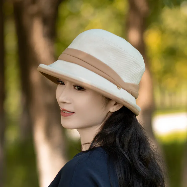帽子女秋冬时髦洋气小盆帽简约百搭女士中老年妈妈卷边渔夫帽冬季