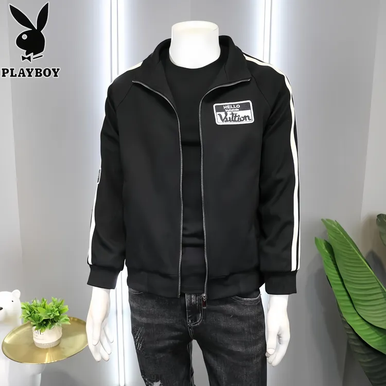 PLAYBOY/花花公子潮牌休闲外套男士春秋季新款韩版条纹百搭夹克潮