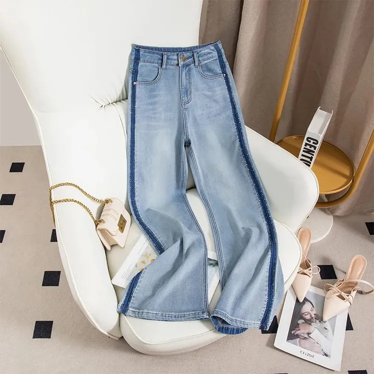 夏季薄款弹力莱塞尔天丝微喇牛仔裤女新款高腰宽松显瘦阔腿喇叭裤