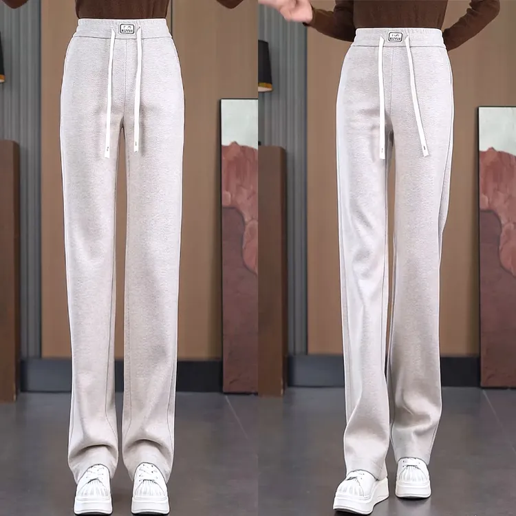 绵羊毛阔腿裤窄版直筒裤秋冬季高腰显瘦女裤子百搭加厚休闲裤爆款