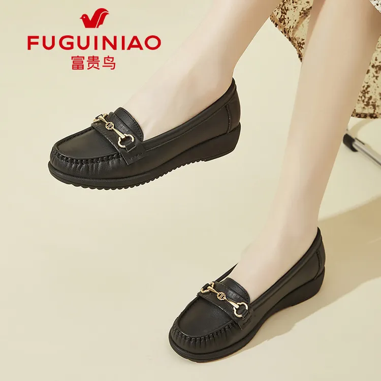富贵鸟真皮单鞋女2025新款春秋英伦风平底乐福鞋一脚蹬软底小皮鞋