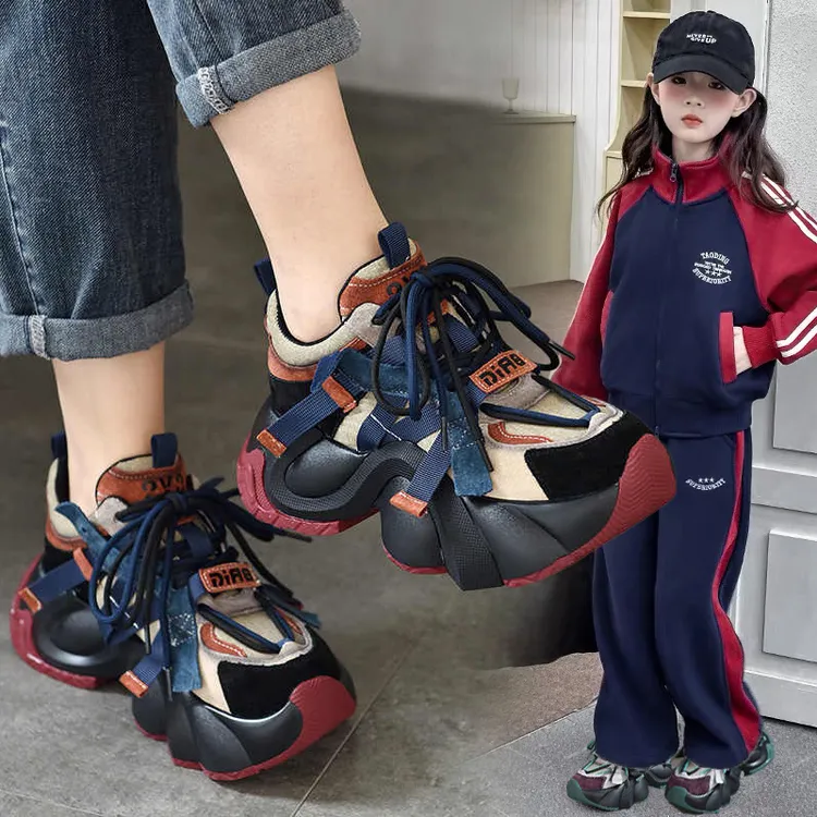 女童运动鞋2025秋冬新款儿童软底加绒老爹鞋女孩中大童二棉跑步鞋