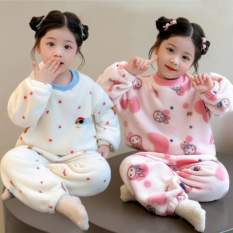 女童睡衣秋冬季法兰绒加厚珊瑚绒2025新款儿童家居服套装宝宝女孩
