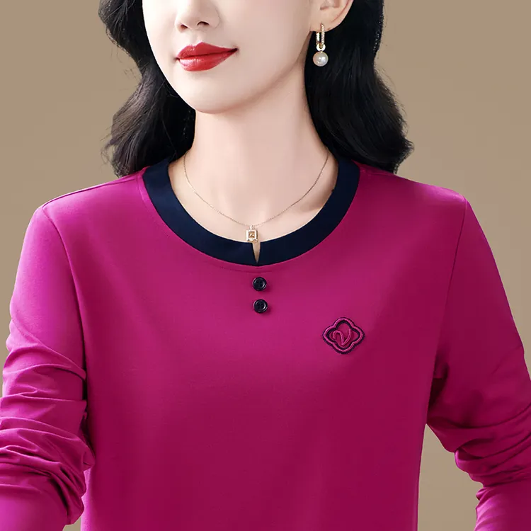 女士品牌长袖t恤女春秋季2025新款时尚洋气早秋穿搭妈妈宽松上衣