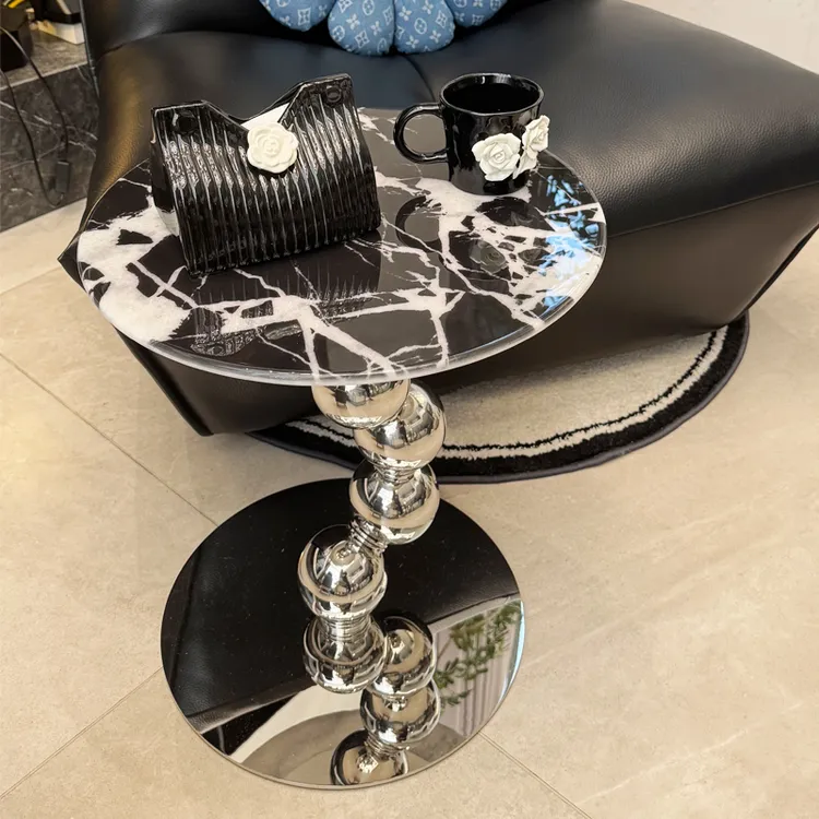 设计师款轻奢客厅家用大理石角几意式极简高级感圆形沙发边几
