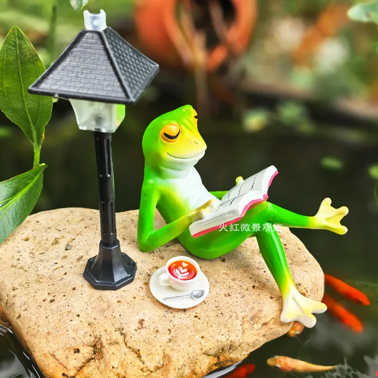 看书青蛙花园庭院阳台造景装饰桌面摆设电视柜酒柜布置工艺品摆件