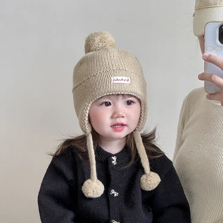 宝宝帽子冬天毛线帽男女宝宝韩版百搭加厚保暖针织护耳帽防风帽潮
