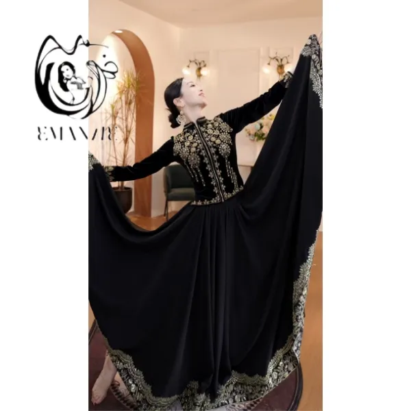 B25D18异域风情刺绣大摆半身裙秋冬重工疆舞服显瘦漂亮