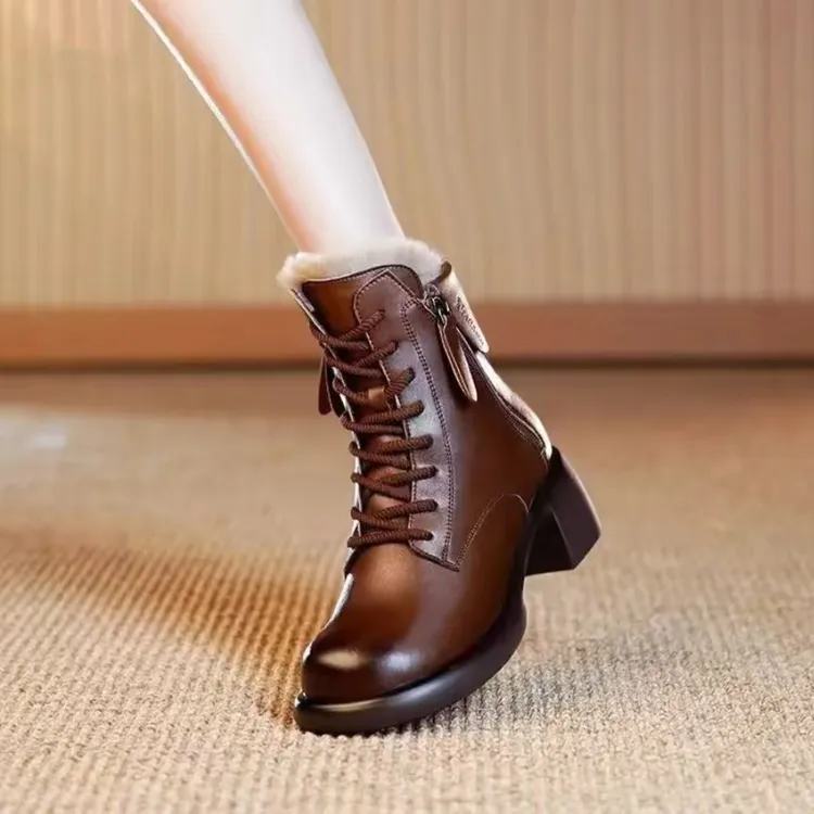 2025冬季新款粗跟法式复古优雅马丁靴百搭时尚英伦加棉女靴