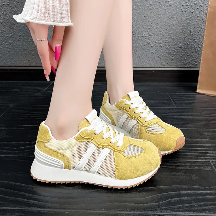 德训鞋女夏季透气时尚小白鞋新款复古休闲软底网面跑步阿甘运动鞋