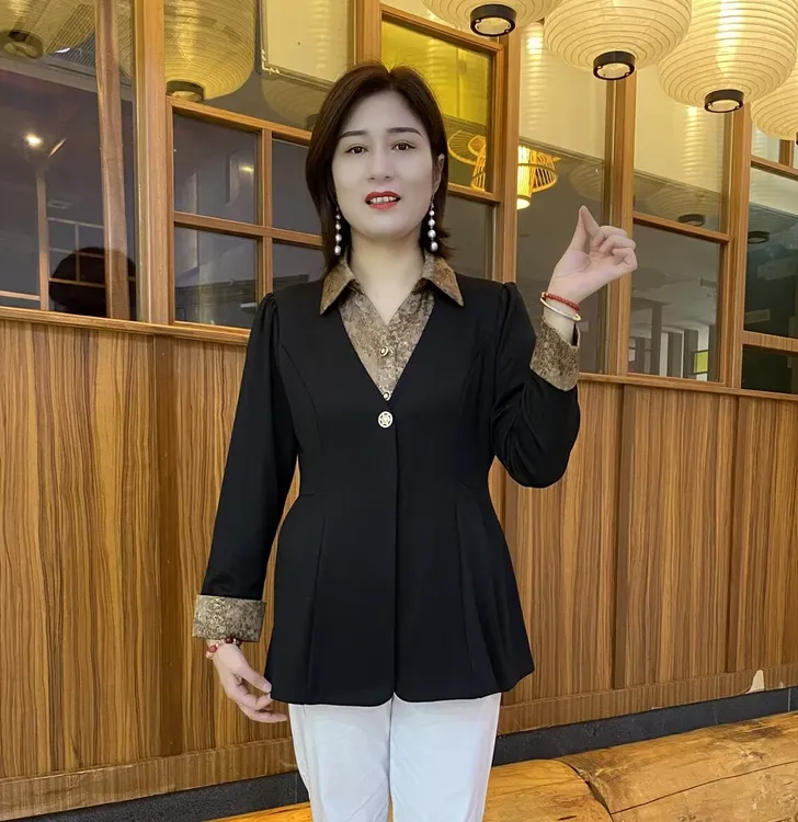 秋季新款假两件时尚小衫宽松衬衣百搭减龄高档妈妈装