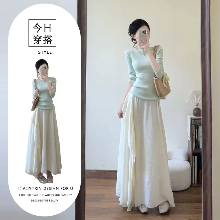 初秋气质穿搭一整套小个子法式连衣裙子女2025秋季新款时尚长裙