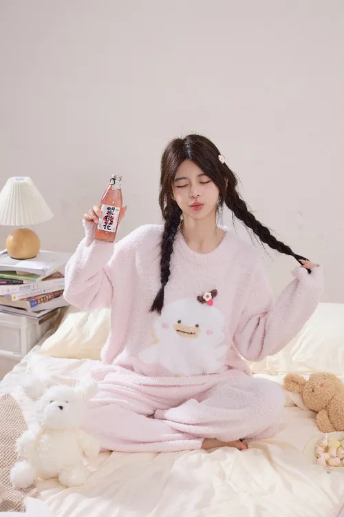 【歪头鸭】软绵绵睡衣女秋冬款甜美可爱加厚保暖小鸭套装家居服