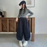 松紧童装带长裤直筒女哈伦裤休闲裤春秋加绒宽松冬季中大童