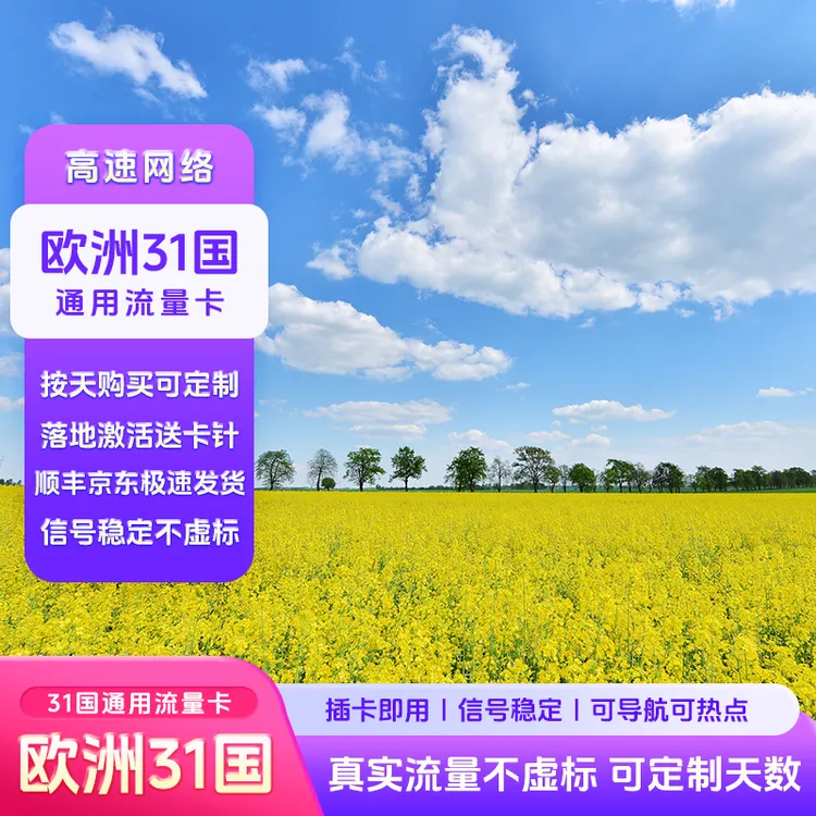 【次日达】欧洲31国通用流量无限4G/5G30天套餐全境通用旅游手机卡