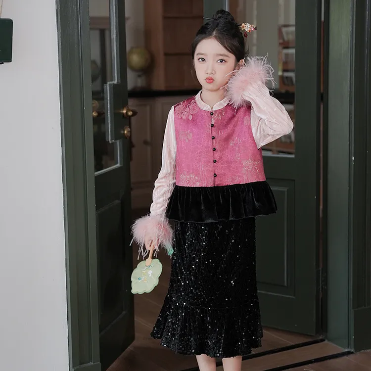 80763新中式国风马甲外套秋装2025新款洋气外穿时尚套装女童汉服