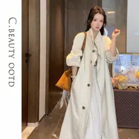 2025新款韩系慵懒风垂感宽松风衣外套女长款大衣