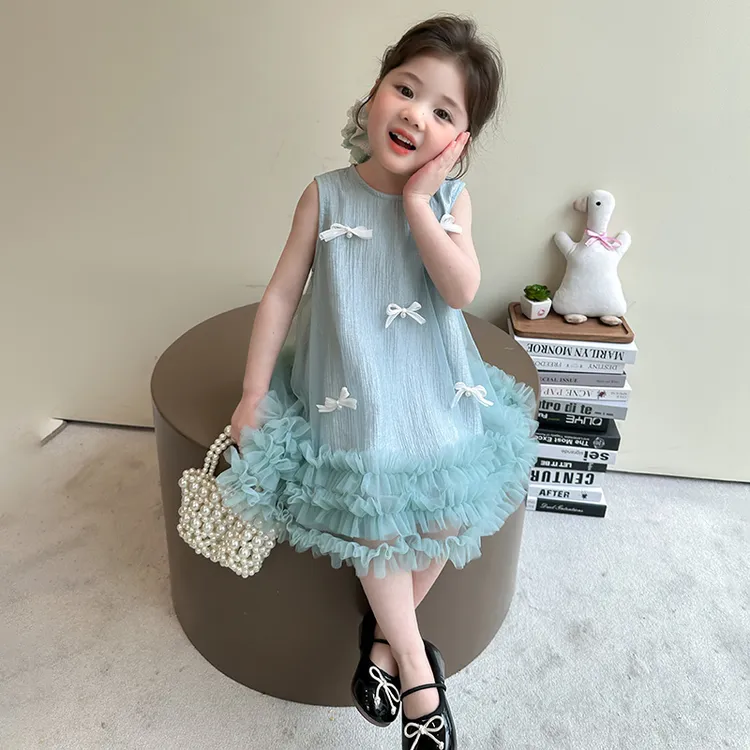 女童连衣裙2025夏季新款女宝宝公主裙洋气蝴蝶结网纱小仙女礼服裙