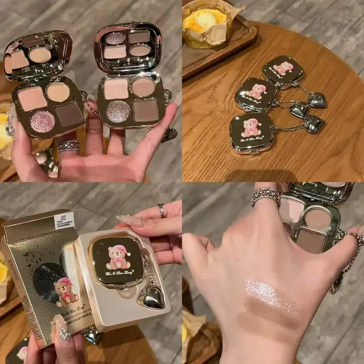 可爱到犯规！维尼小熊爱心挂件四色眼影卧蚕爆闪盘低饱和大地色zhb