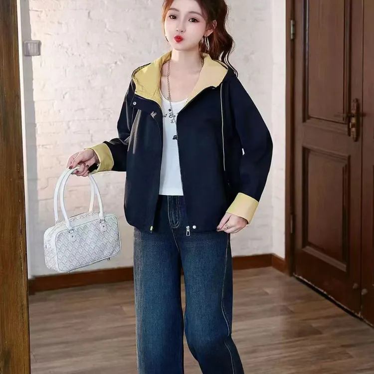 秋冬新款连帽风衣外套2728