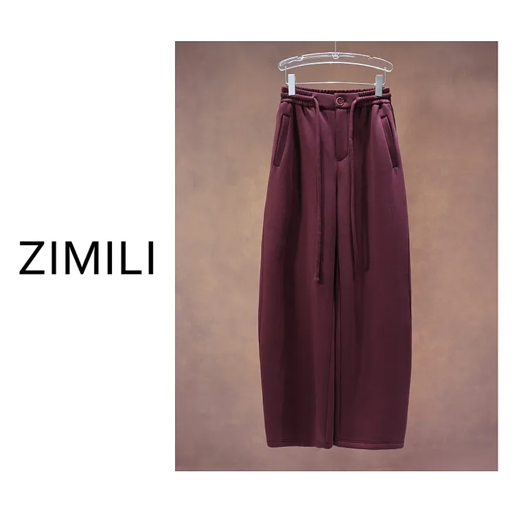 【亮哥欧货女装】2026新年定制加绒《波尔多红》镰刀型阔腿裤260357