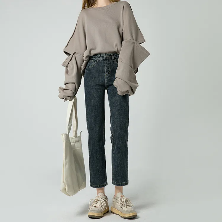 冬季加绒直筒烟管牛仔裤女2025新款高腰显瘦小个子九分八分法棍裤