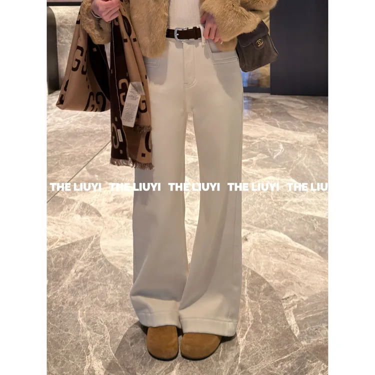 【LIUYI】糯米牛仔~冬季加厚绒显瘦微喇高腰牛仔裤511103