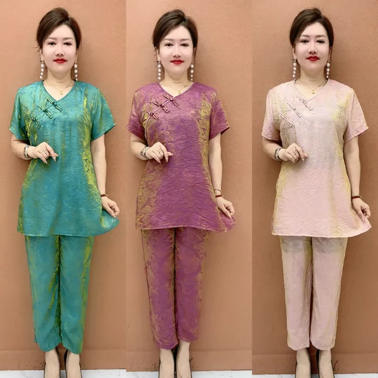 WK 时尚简约渐变色气质衫加裤子套装