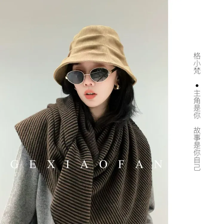 格小梵·褶皱灯芯绒渔夫帽子女秋冬百搭水桶帽时尚遮阳帽休闲户外