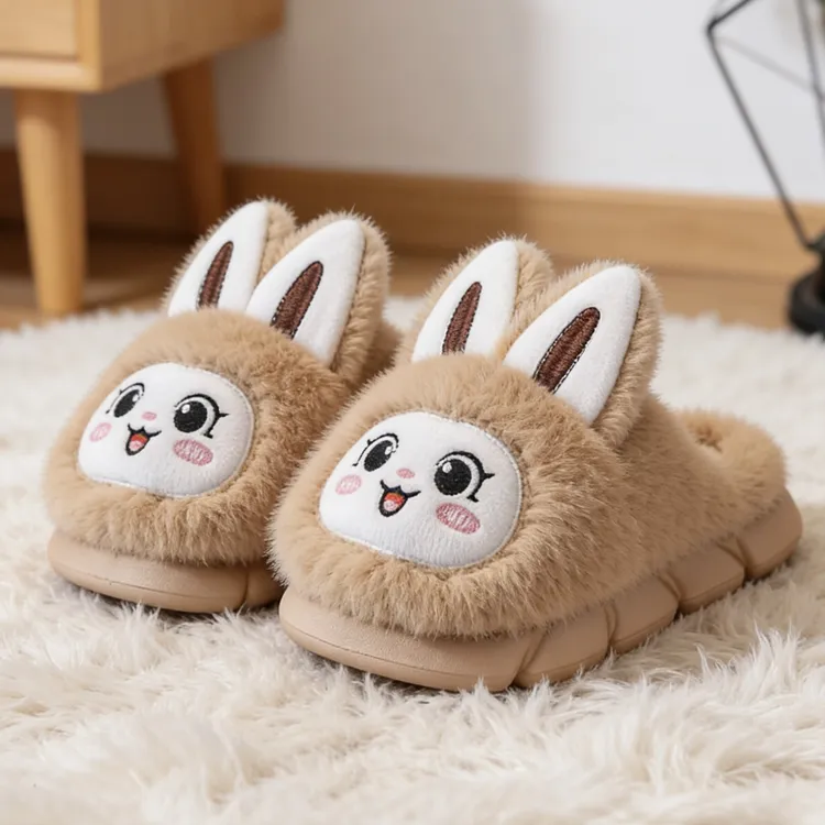 升级儿童拉布兔子棉拖鞋男女童保暖防滑家居卡通儿童宝宝棉鞋冬