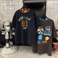 【趣味卡通】女潮牌趣味数字卡通人物印花撞色大版型T恤CP686