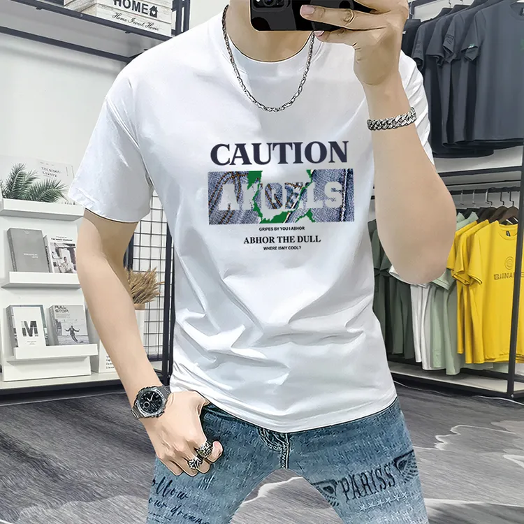 蓝晟依短袖t恤男2025新款夏季潮流时尚印花半袖衣服品质男装圆领T