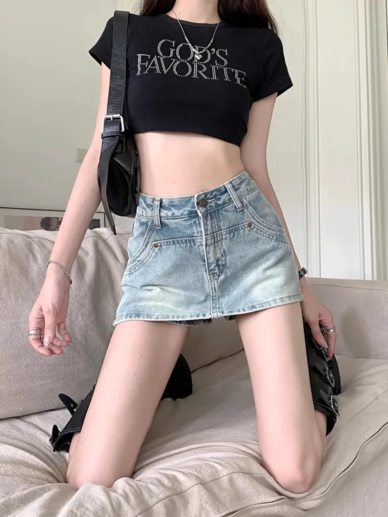 牛仔裙半身裙女夏季新款短裤高腰辣妹裙裤小个子a字包臀短裙夏季