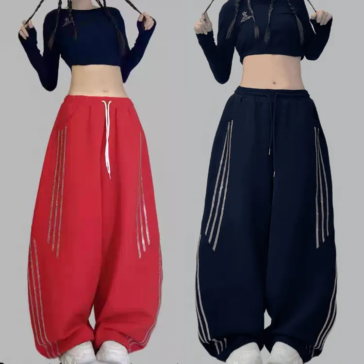 秋冬新款闪钻曳舞休闲裤显瘦微弹阔腿长裤3934