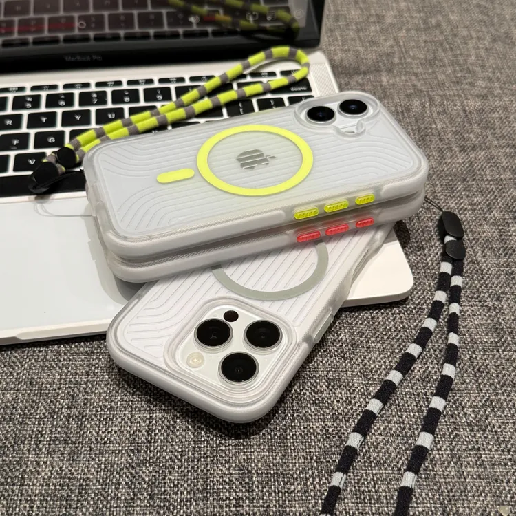 ZMGX简约肤感磁吸瓦楞纹带挂绳适用苹果17Promax手机壳iPhone16套