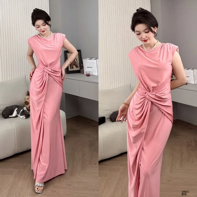 婚礼长款拖地弹力显瘦连衣裙，展现优雅气质