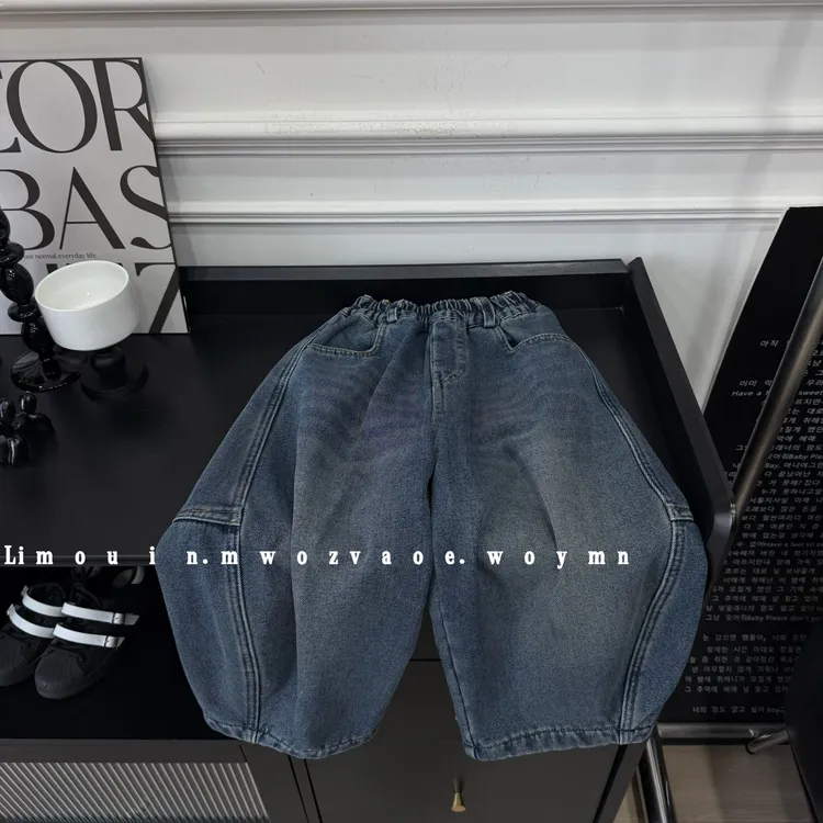 男童冬款一体绒加厚牛仔裤2025韩系儿童复古蓝宽松直筒保暖长裤潮