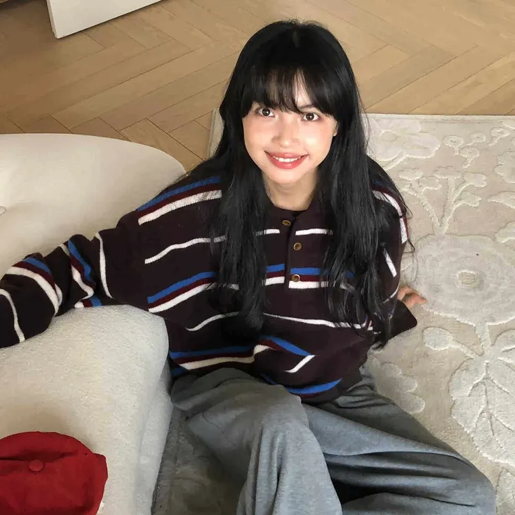 2025秋季新款慵懒风复古条纹针织套头毛衣上衣女