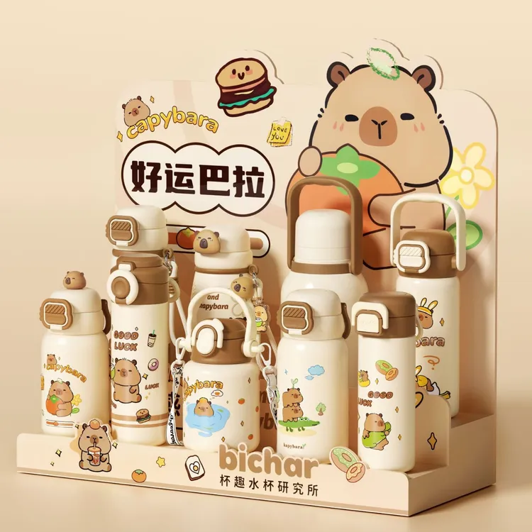 卡皮巴拉大容量保温杯女生吸管杯316不锈钢吸管杯子可爱学生水杯