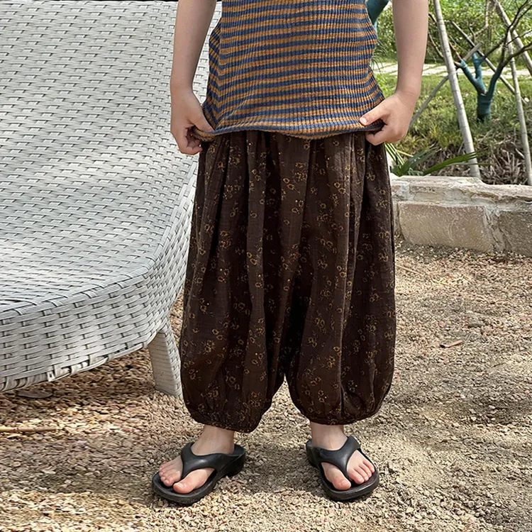 儿童夏季薄款碎花长裤2025新款韩版女宝男童萝卜裤宽松哈伦防蚊裤