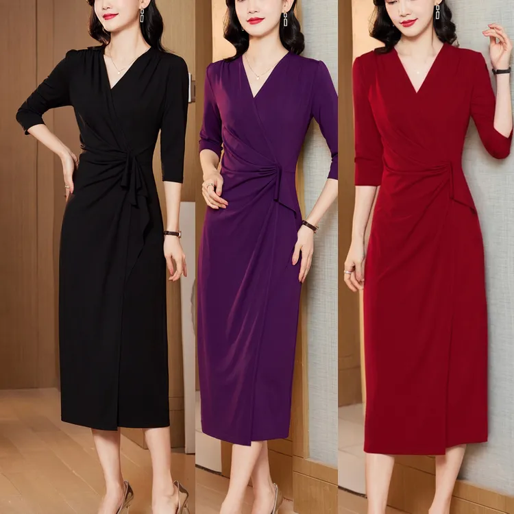 【主播推荐】高贵修身显瘦连衣裙妈妈装中长款宴会礼服裙中长裙